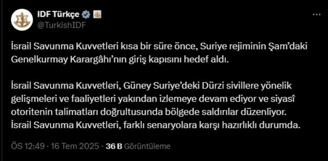 Açıklama Suriye'de geliyor! İsrail Suriye genel personelinin başını vurdu ... Takviye gücünü sınır çizgisine gönderecekler